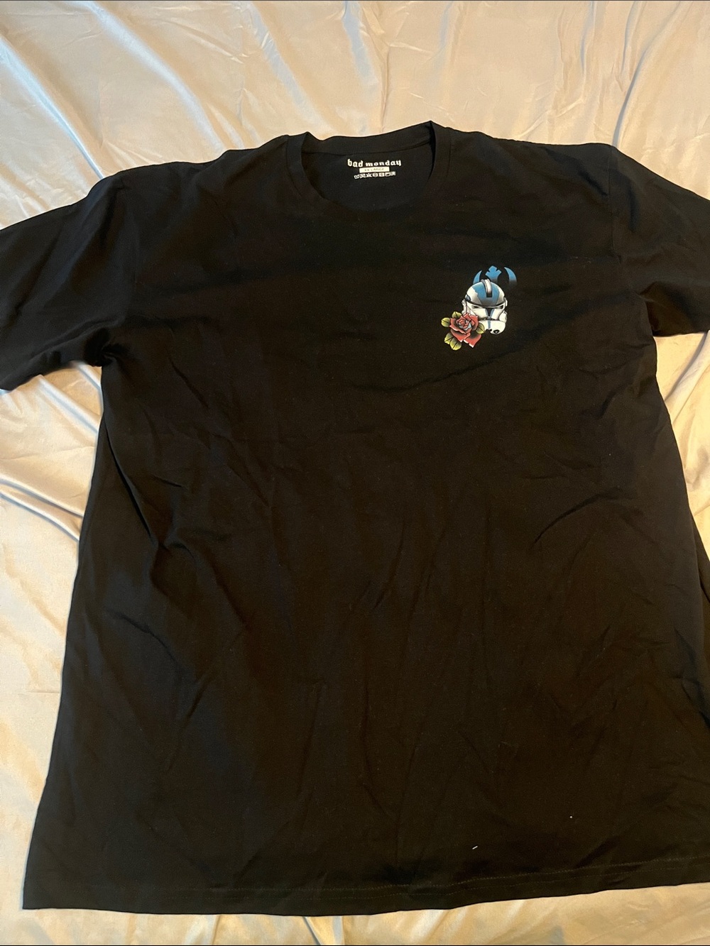 Bad Monday Black Short Sleeve Graphic Tee with Floral Detail